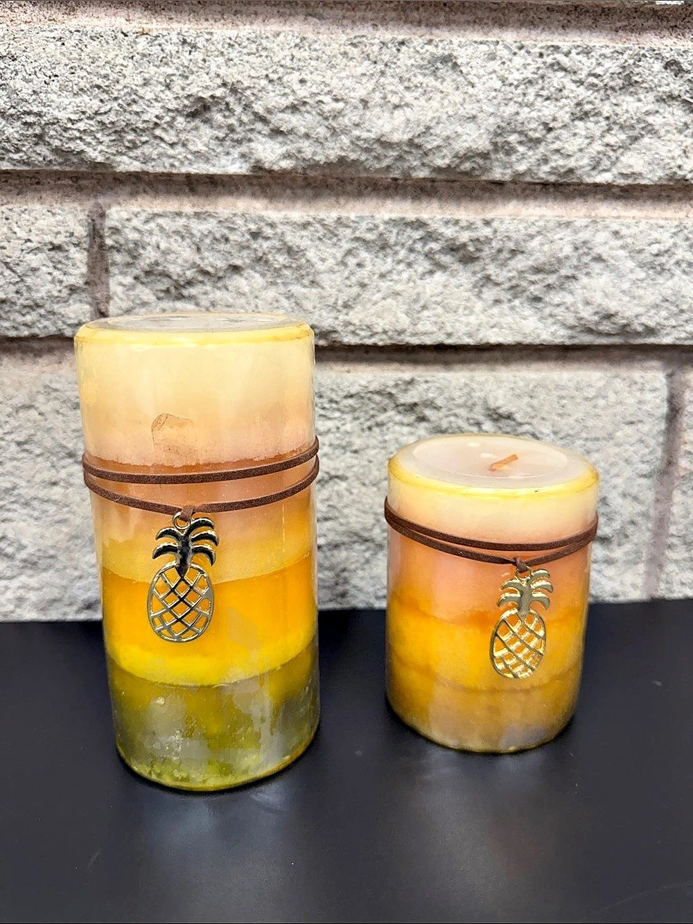 Pier 1 Imports Pineapple Basil Scented Pillar Candles Set of 2 Discontinued 3x6